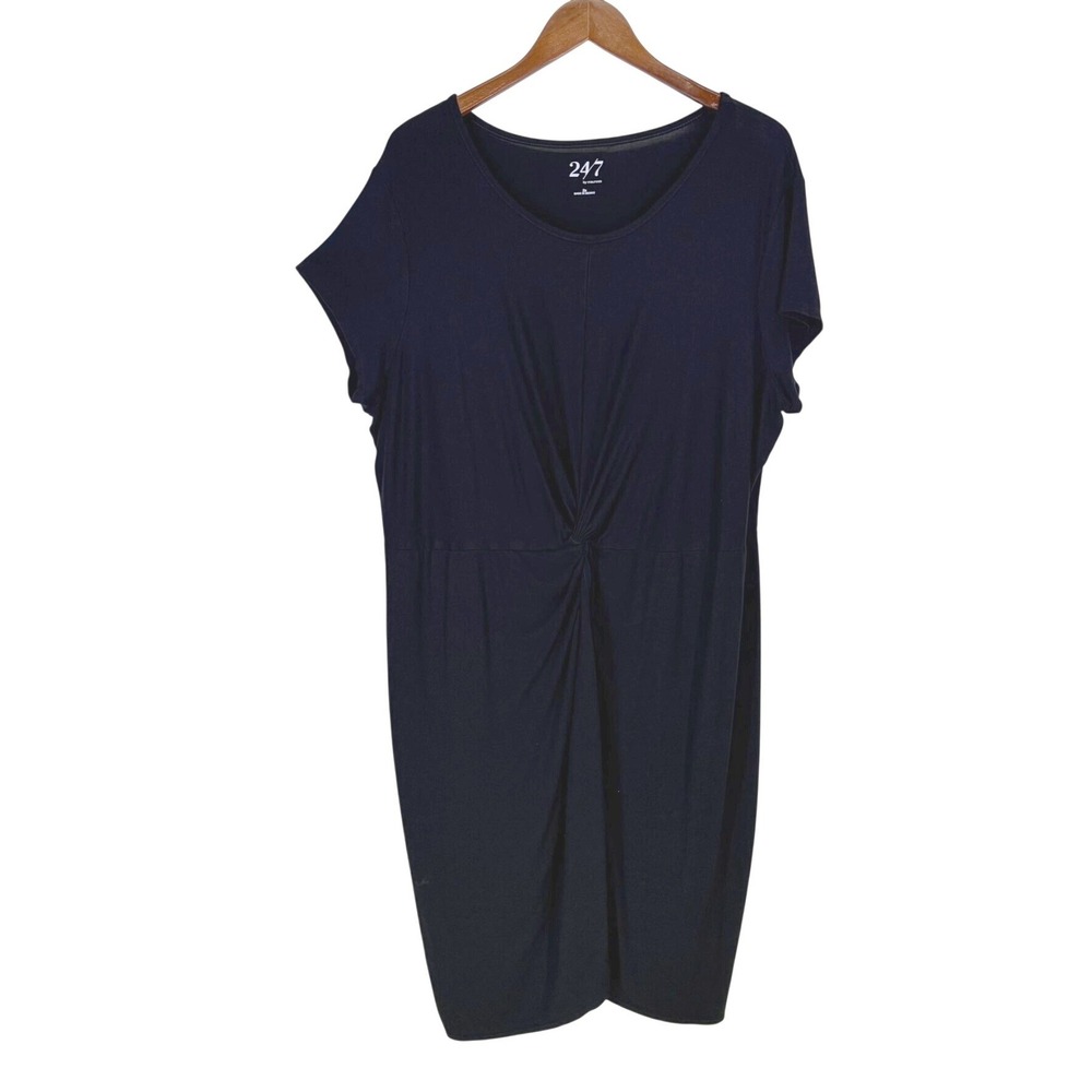 24/7 by Maurices T-Shirt‎ Dress Womens 2X Black Short Sleeve Front Knot Modest